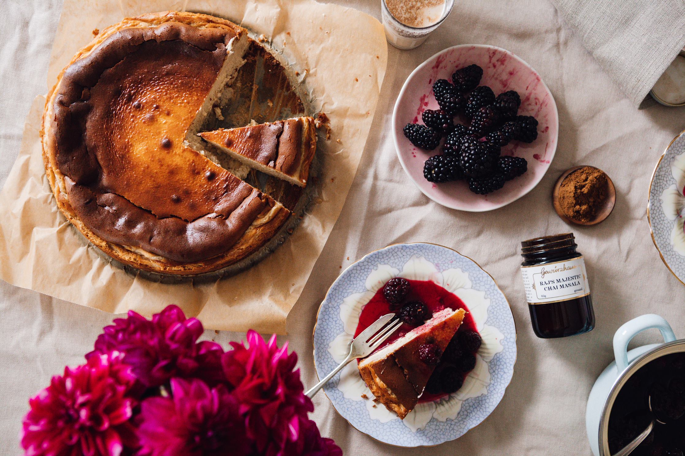 Chai Burnt Basque Cheesecake with Poached Blackberries
 &ndash; Gewürzhaus