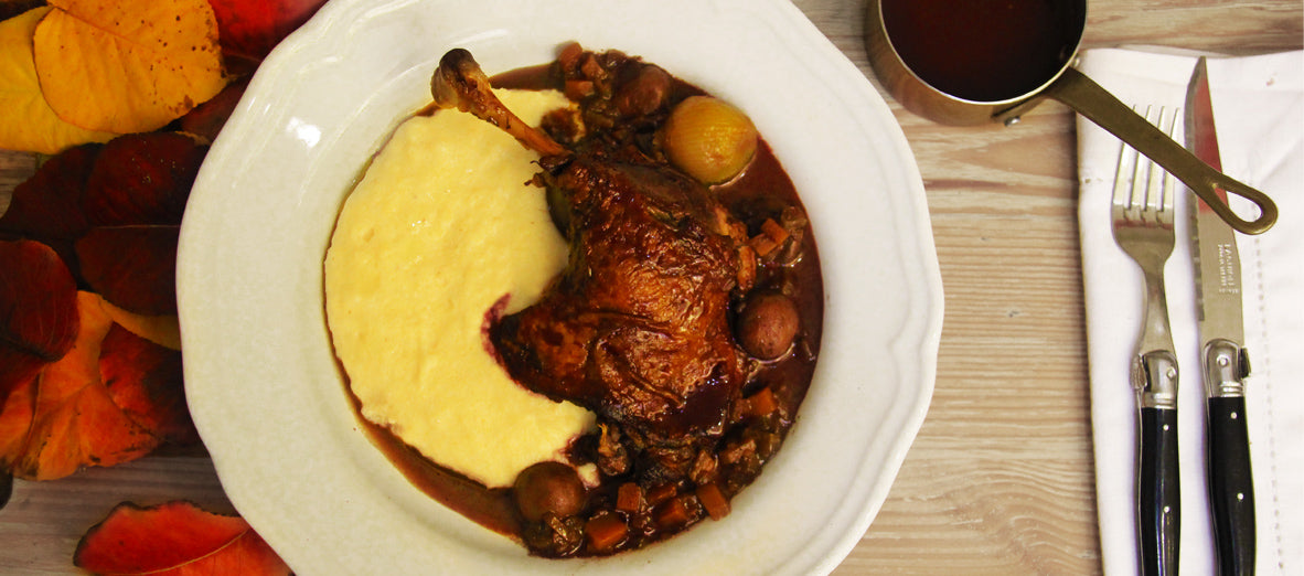 Red Wine-Braised Duck on Soft Polenta Recipe