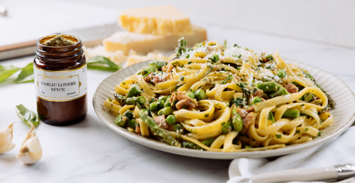 Spring Vegetable Linuine Carbonara
