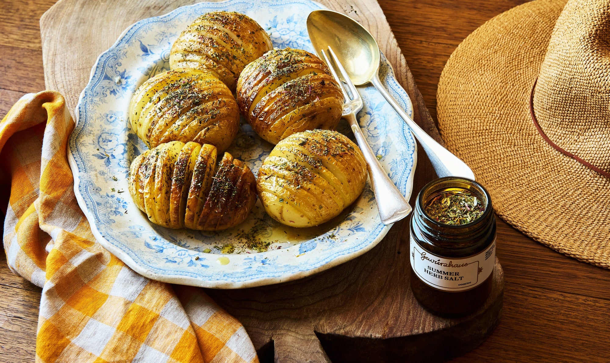 Hasselback Summer Herb Salt Potatoes