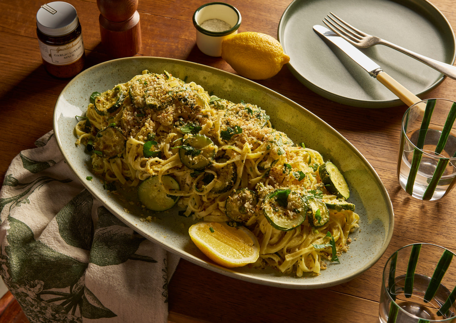 Creamy Zucchini Linguine with Pangrattato