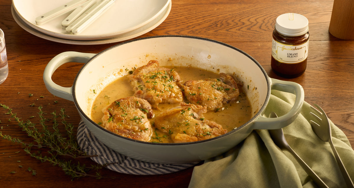 Seared Chicken Thighs with Umami Pan Sauce