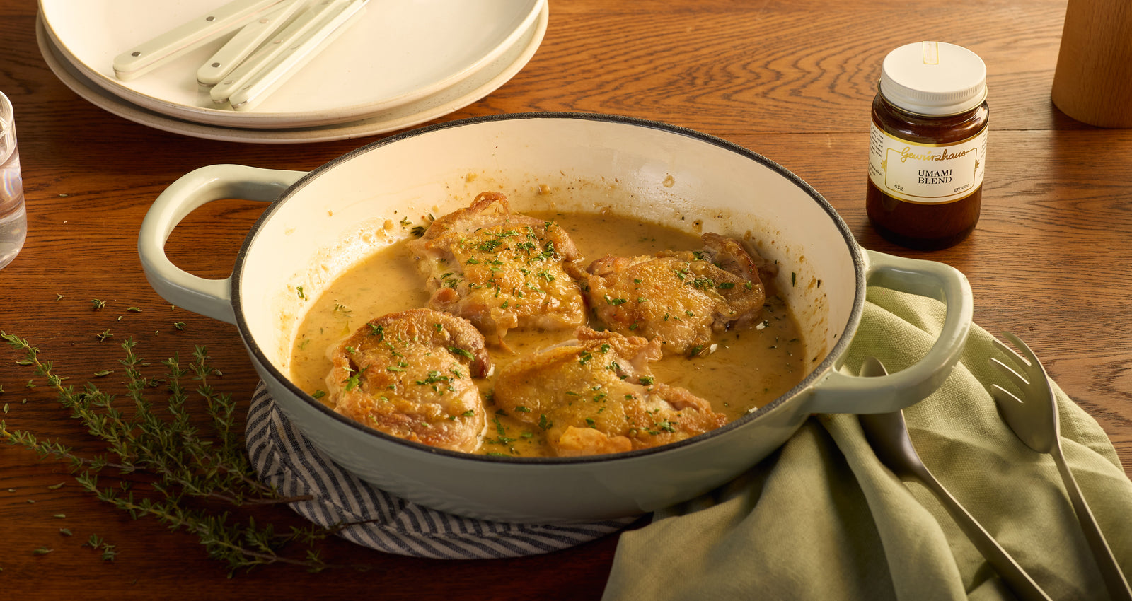 Seared Chicken Thighs with Umami Pan Sauce