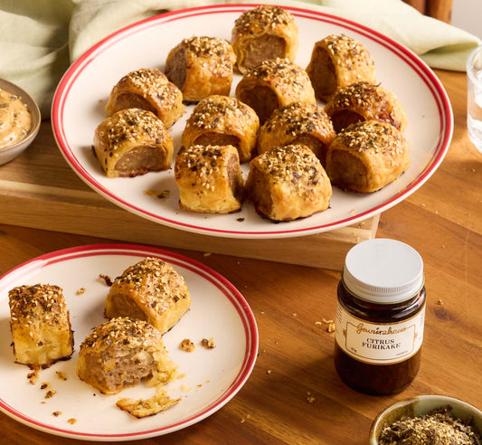 Gyoza-Style Sausage Rolls with Citrus Furikake
