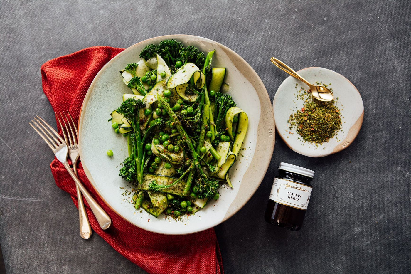 Grilled Broccolini With Zucchini, Peas & Italian Herbs – Gewürzhaus