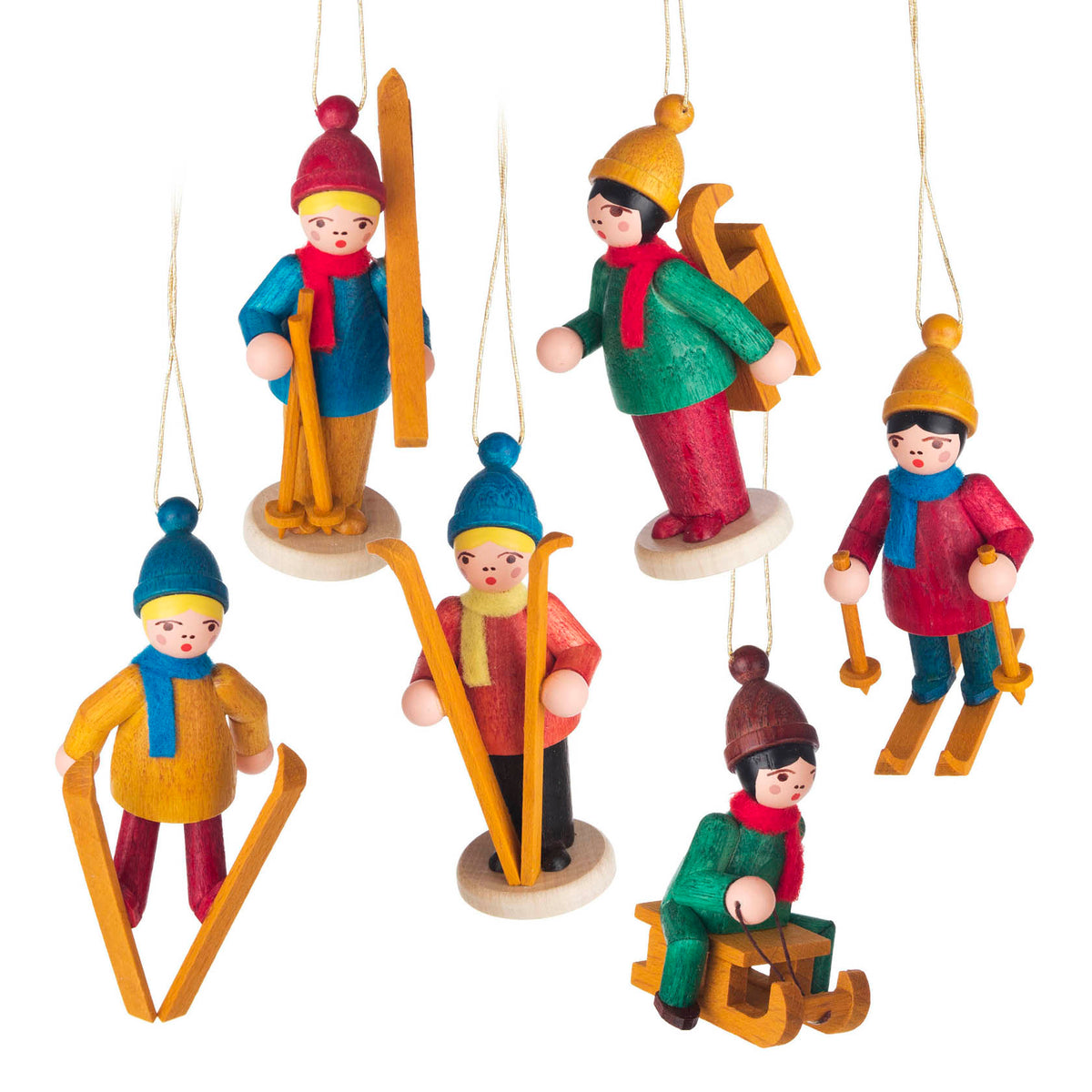 Ornament, Kids with Skis and Sleighs, Multi Coloured (Set of 6)