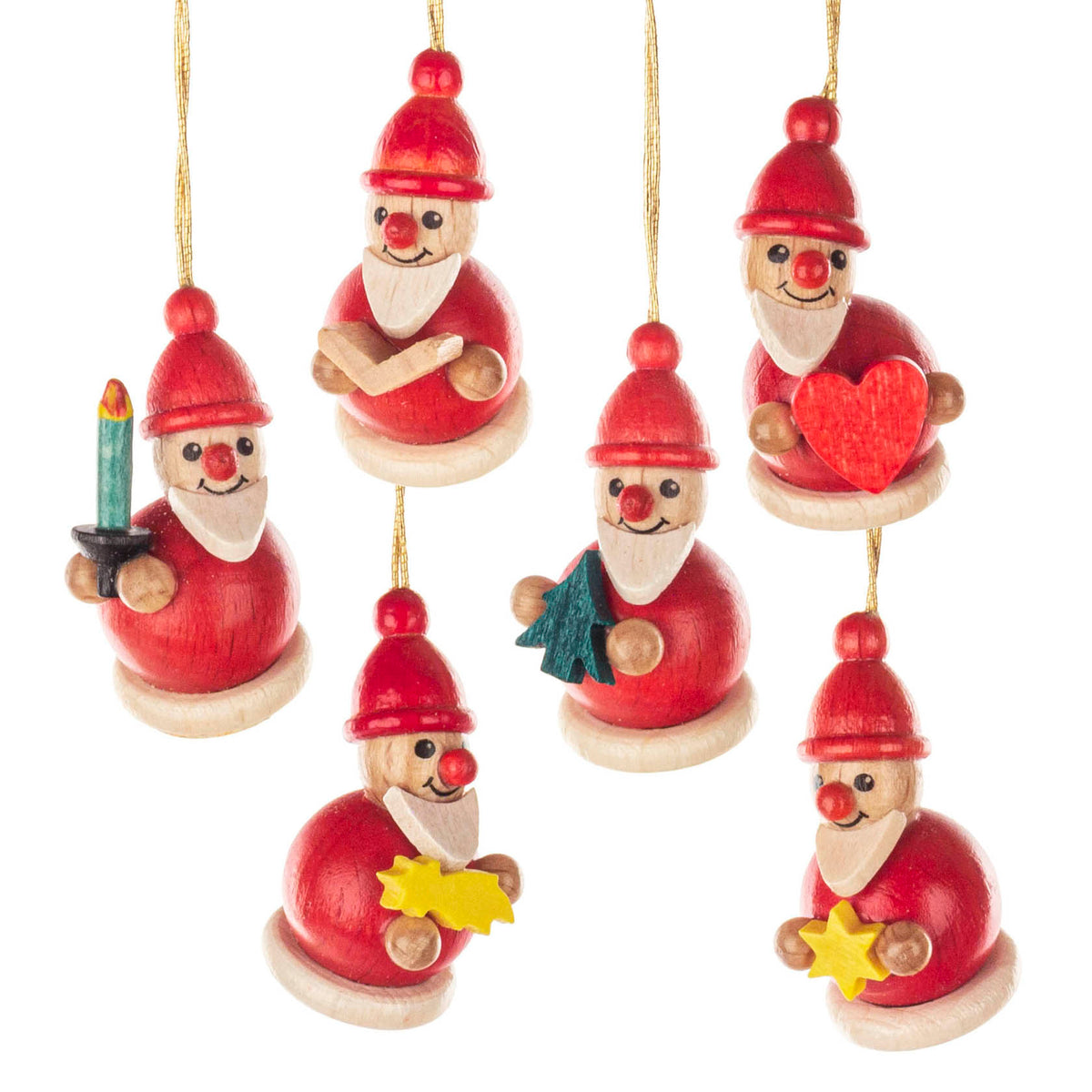 Ornament, Santa Claus Holding Item, Multi Coloured (Set of 6)
