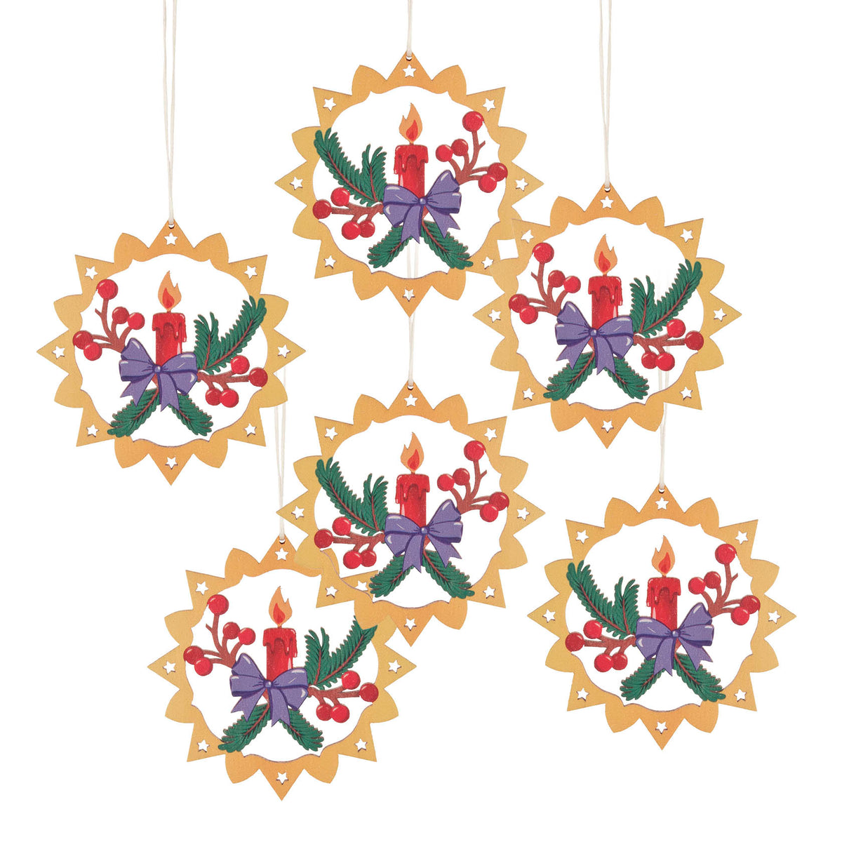Ornament, Candle in Ring, Colour Lasercut (Set of 6)
