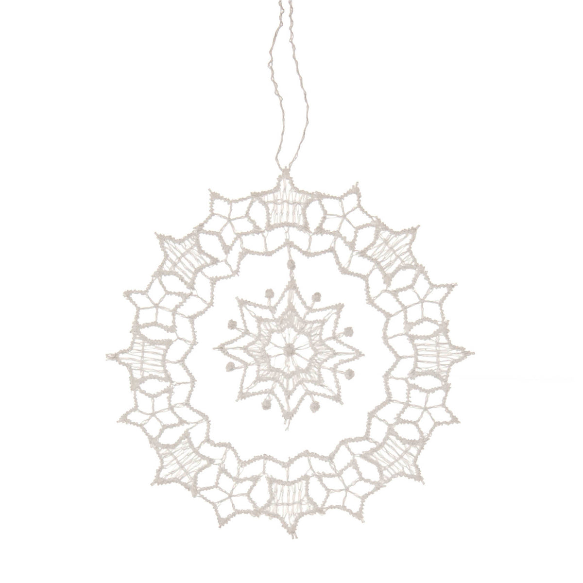 Hanging Tree Ornament, Lace ring with snowflake