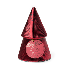 Candle, Ribbed Stacked Tree Winter Berry - Burgundy