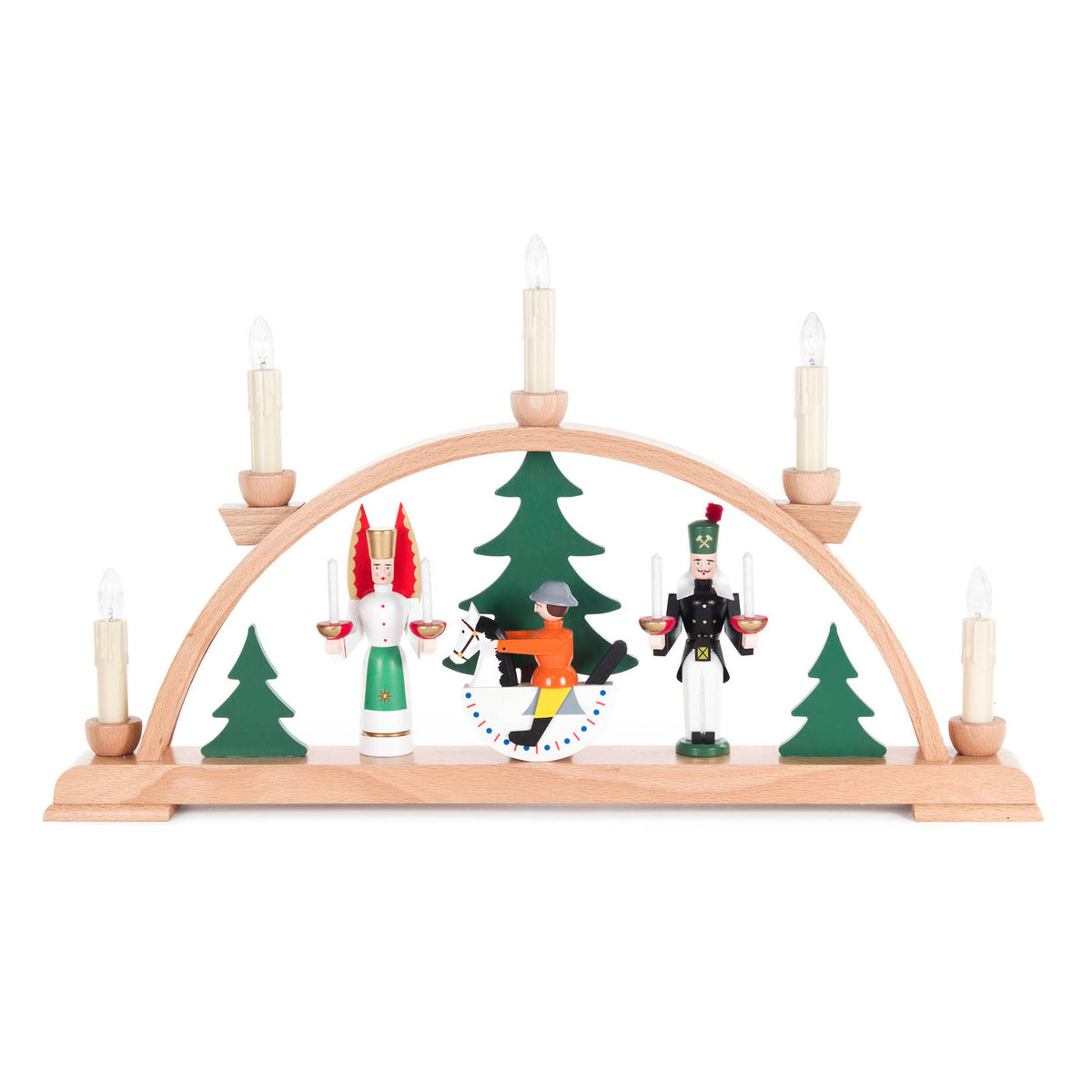 Candle Arch, Angel, Forester and Rocking Horse w Trees, Multi Colour, LED