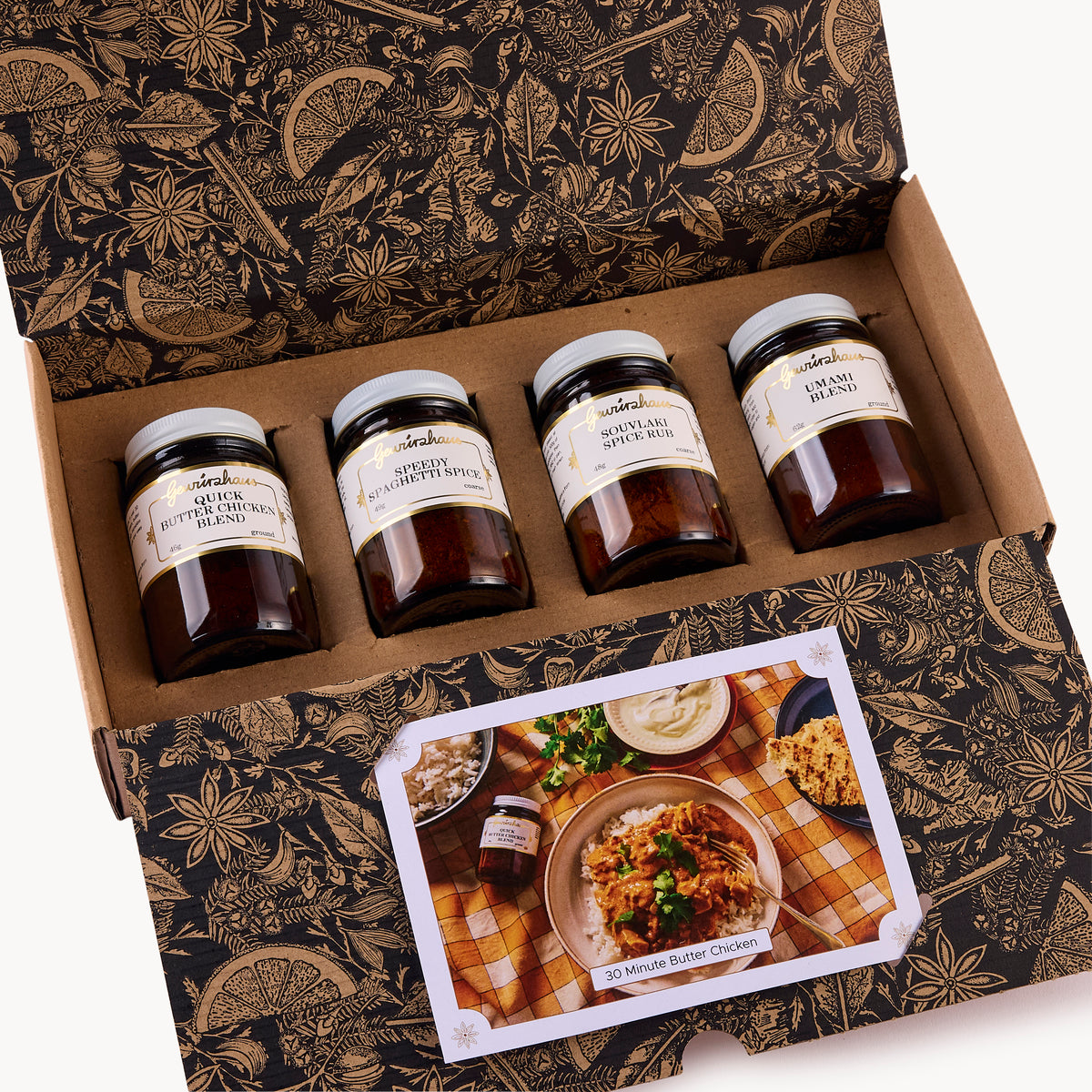 Gewürzhaus 30 Minute Marvels Gift Pack open with jars and recipe cards