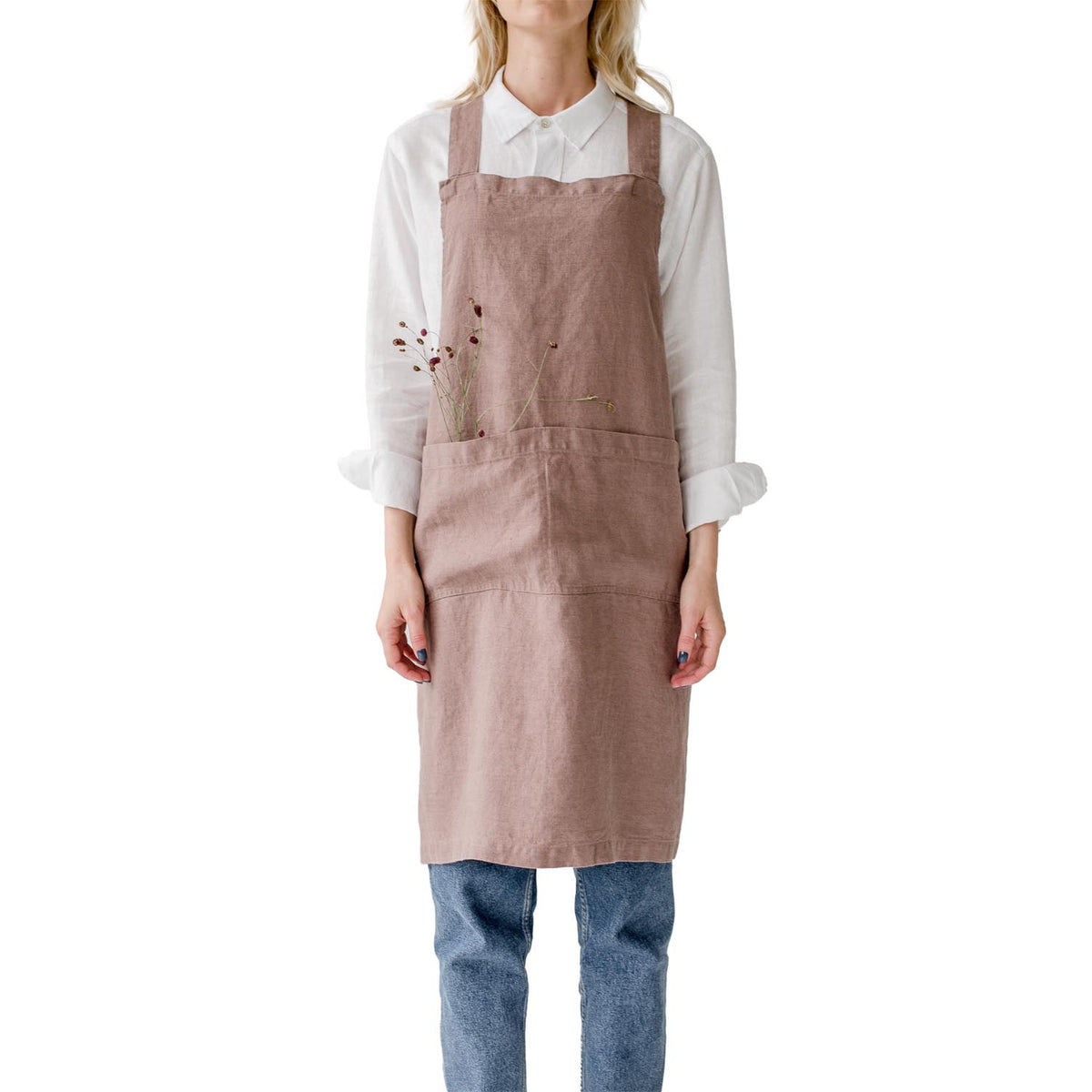 Linen Crossback Apron Ashes of Roses