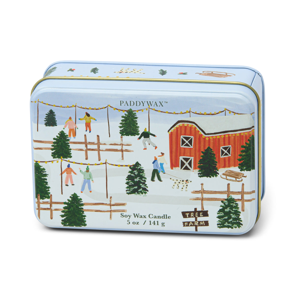 Candle, Tin w Tree Farm Scene - Tabac & Pine