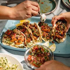 Gewürzhaus - Grilled Prawn Tacos with Creamy Slaw and Pico de Gallo