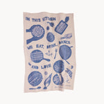 Gewürzhaus - tea towel with blue Eat, Drink, Dance design 
