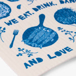 Gewürzhaus - swedish dishcloth with blue Eat, Drink, Dance design 
