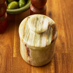 French Butter Crock Marble Green