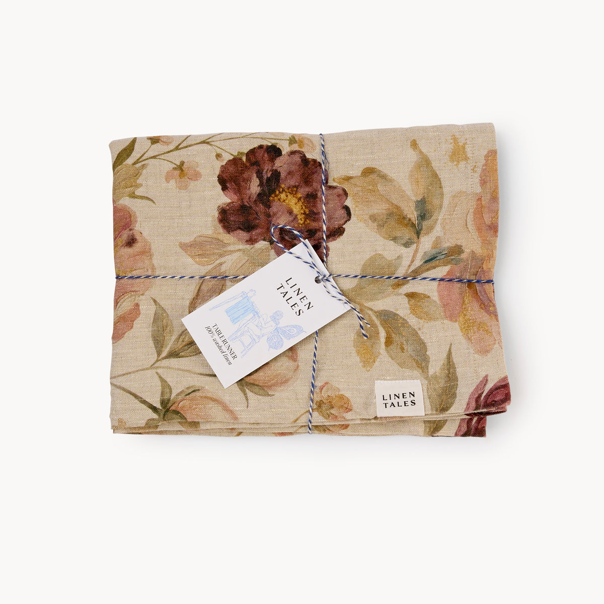 Linen Table Runner Vintage Roses