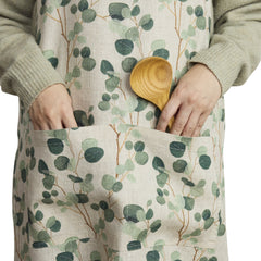 Linen Crossback Apron - Eucalyptus on Natural
