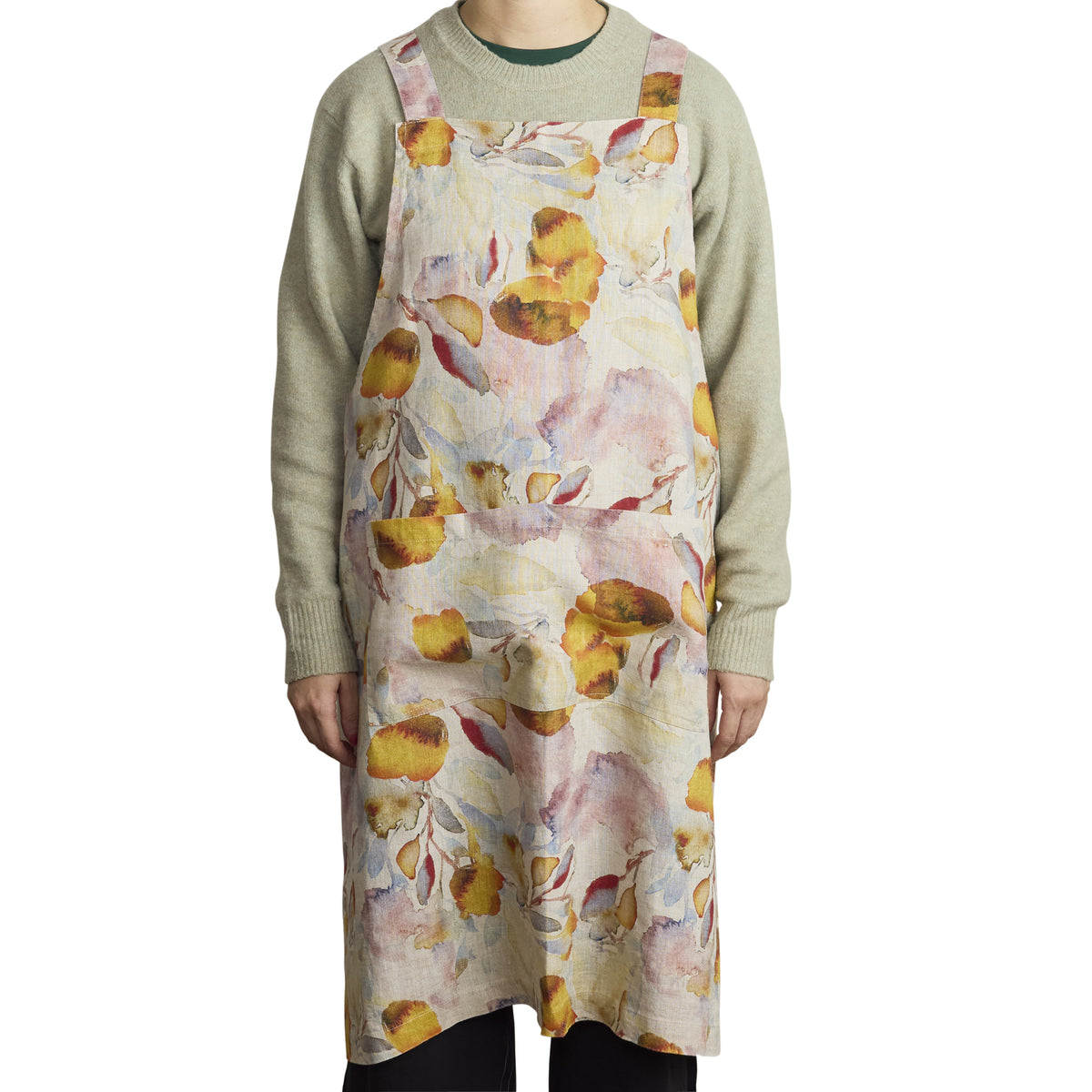 Linen Crossback Apron - Orange Flow on Natural