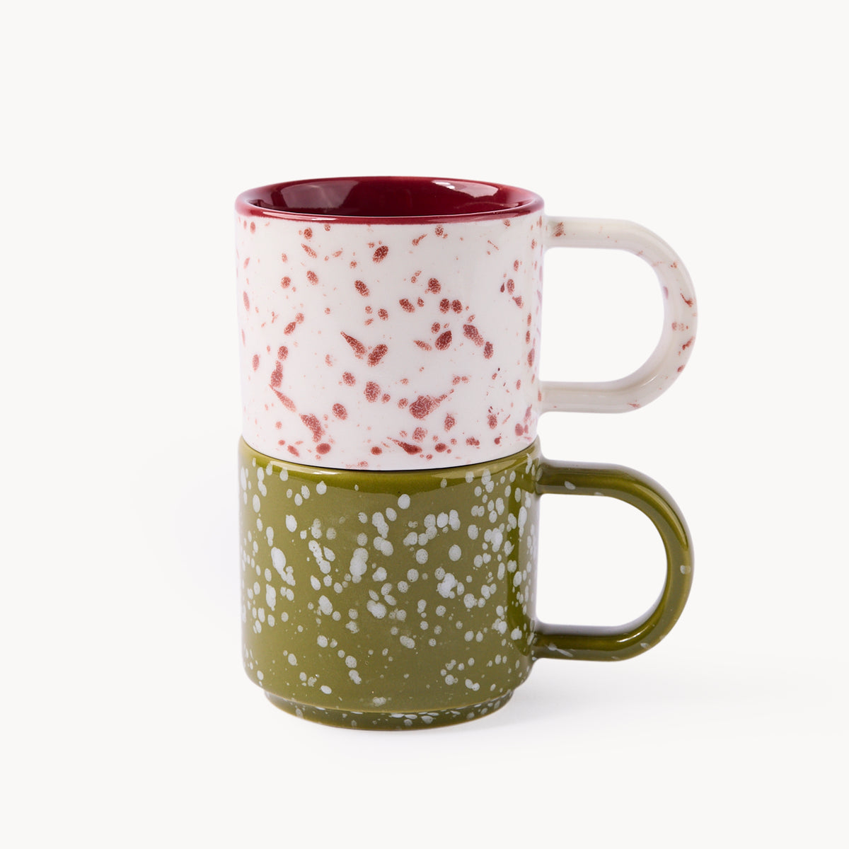 Simon Ceramic Espresso Cups Green & White, Set of 2