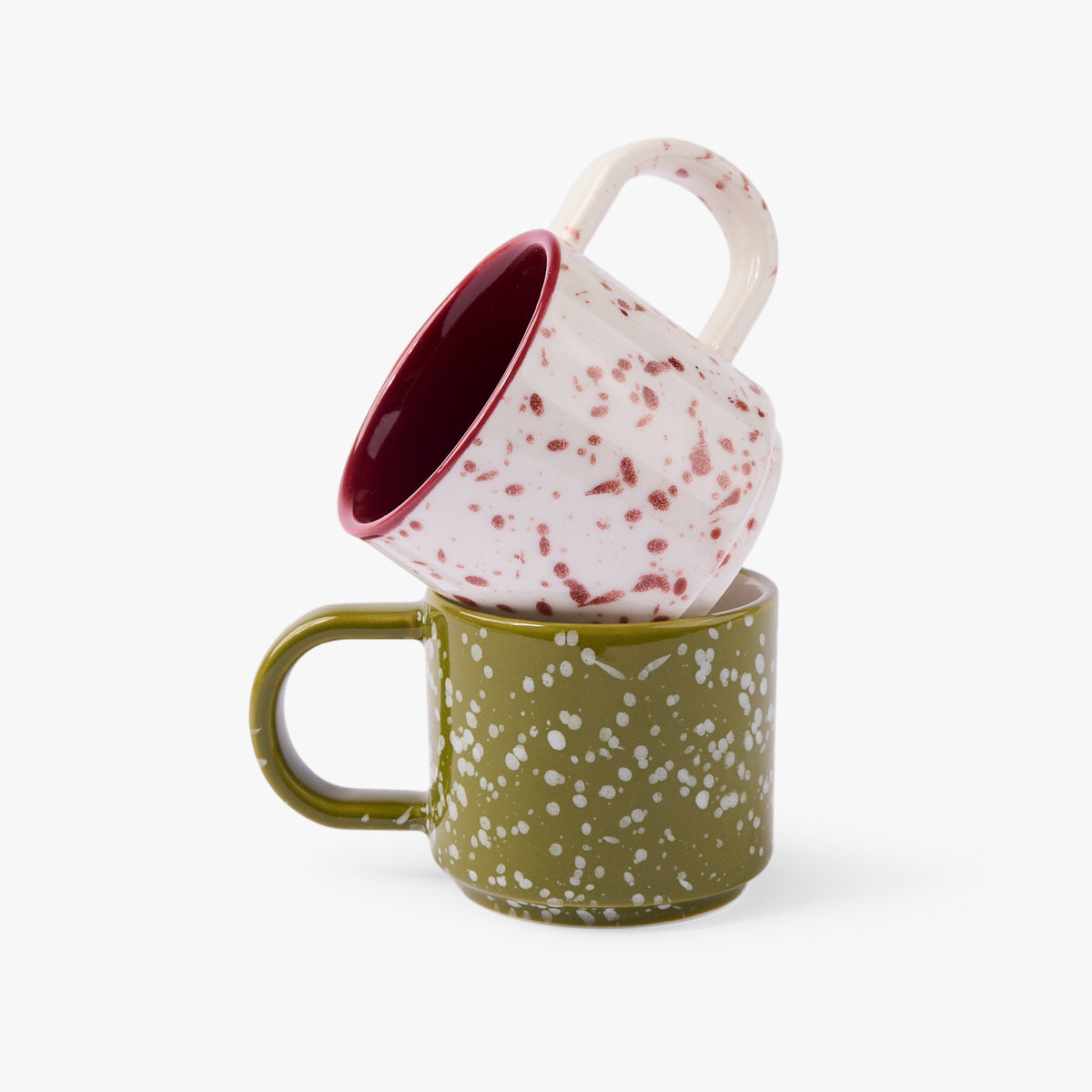 Simon Ceramic Espresso Cups Green & White, Set of 2