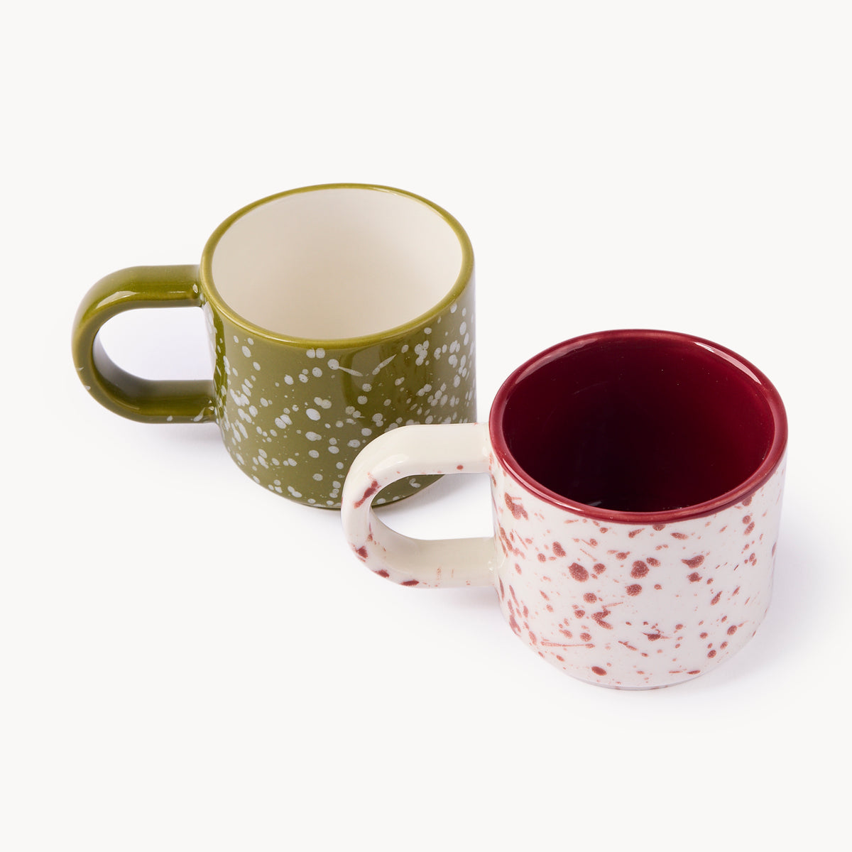 Simon Ceramic Espresso Cups Green & White, Set of 2