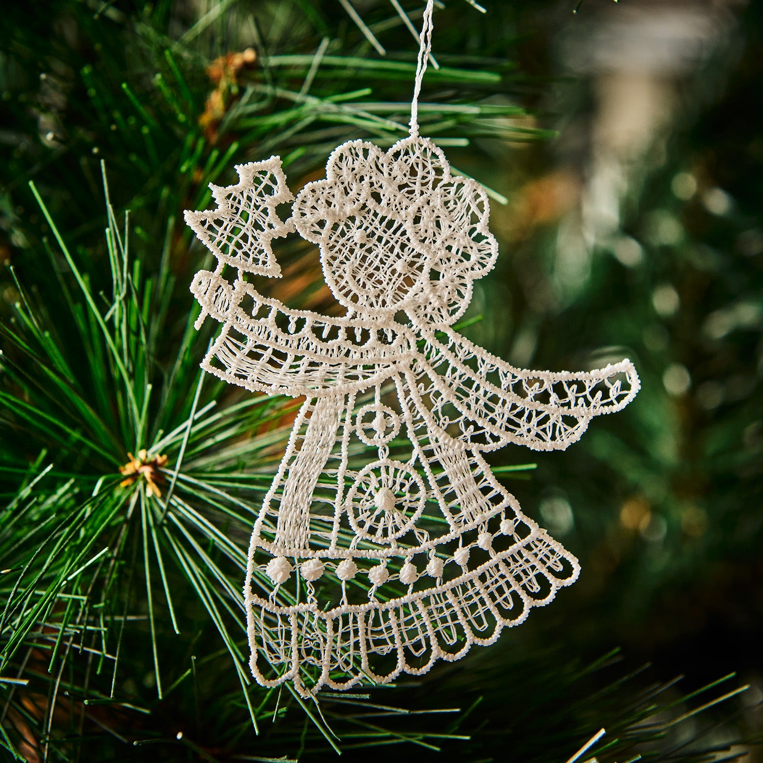 Hanging Tree Ornament, Lace Angel with Horn