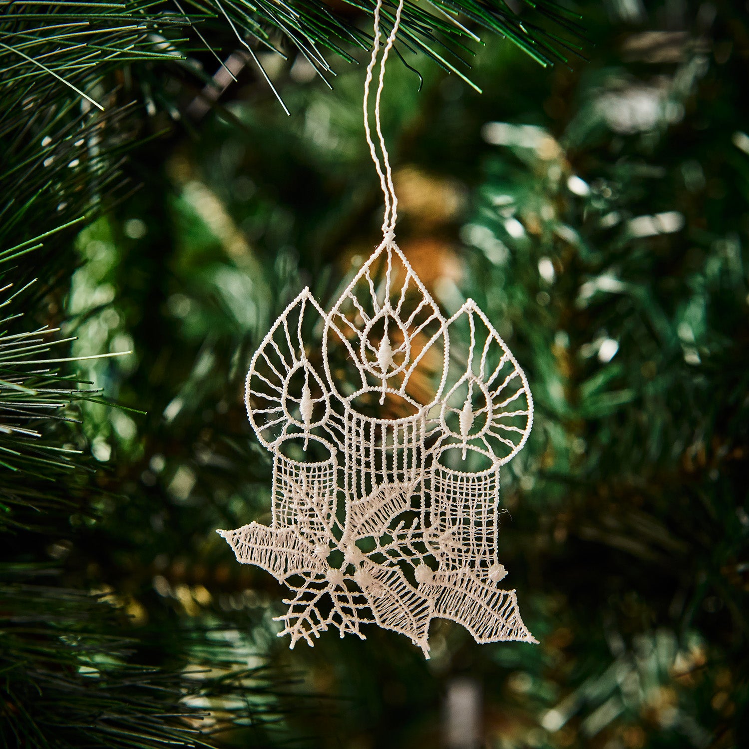 Hanging Tree Ornament, Lace Candles