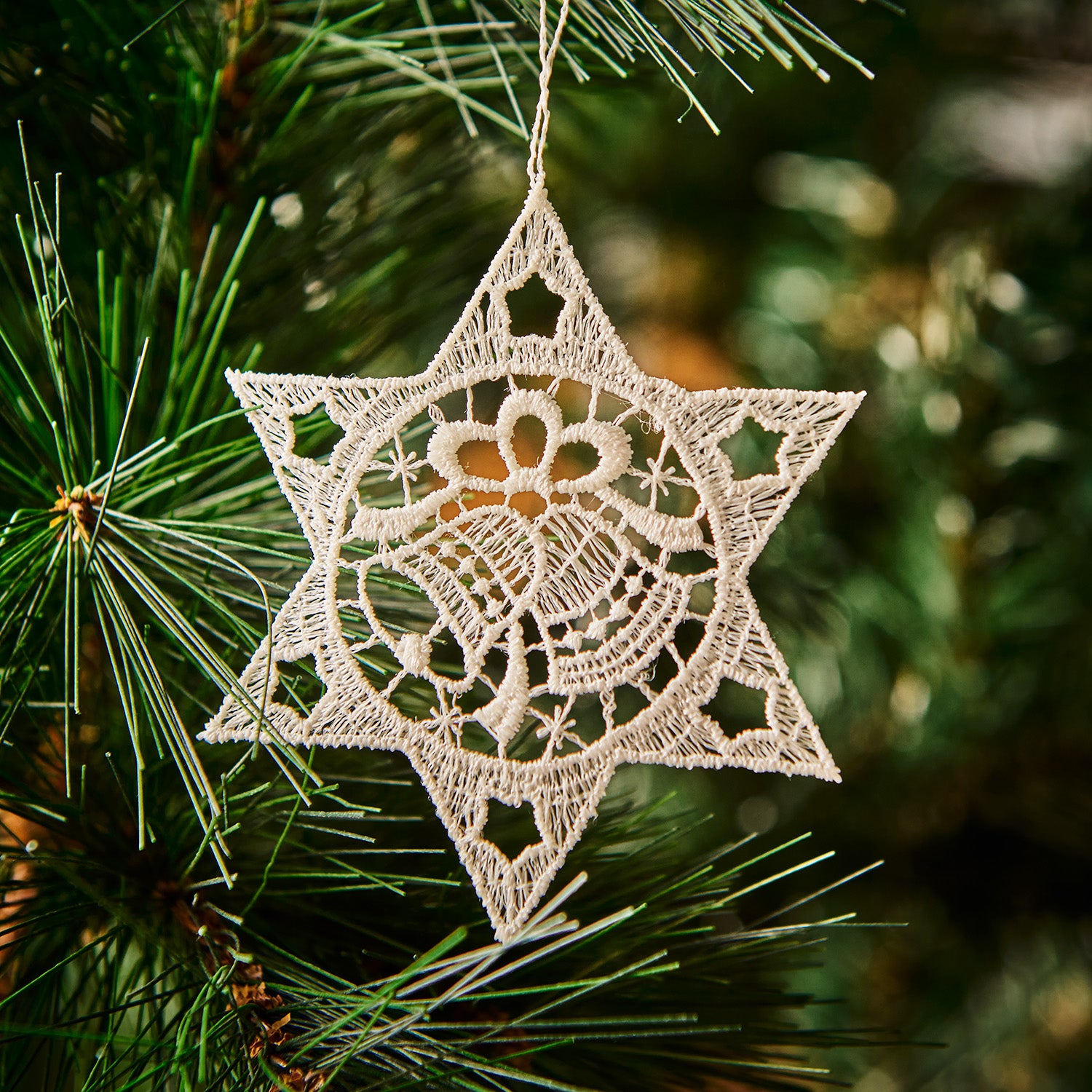 Hanging Tree Ornament, Lace Star with Bell
