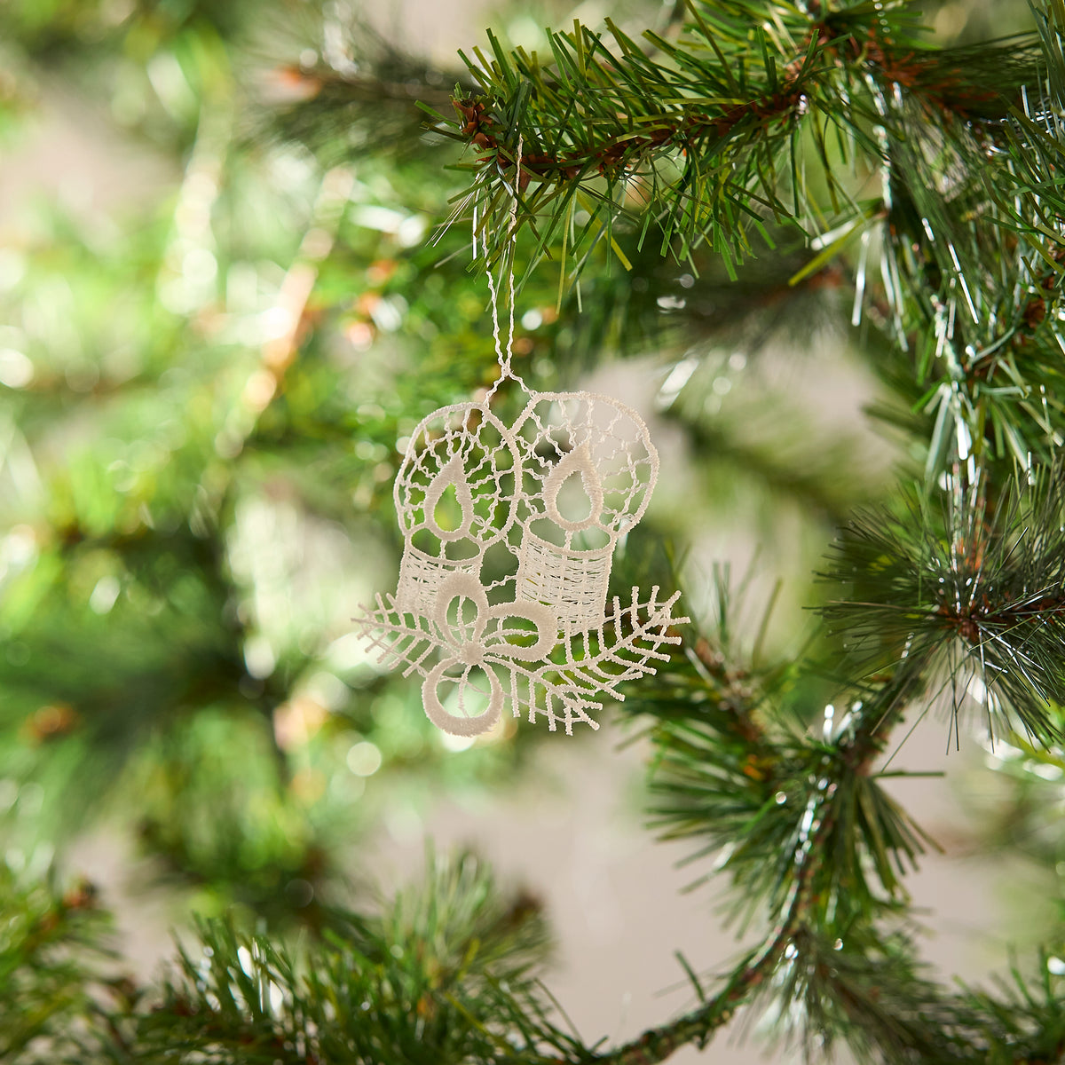 Hanging Ornament, Lace, Candles (2) with Clover