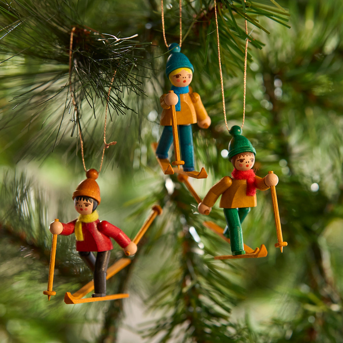 Hanging Ornament, Kids on Skis, Multi Coloured (Set of 3)