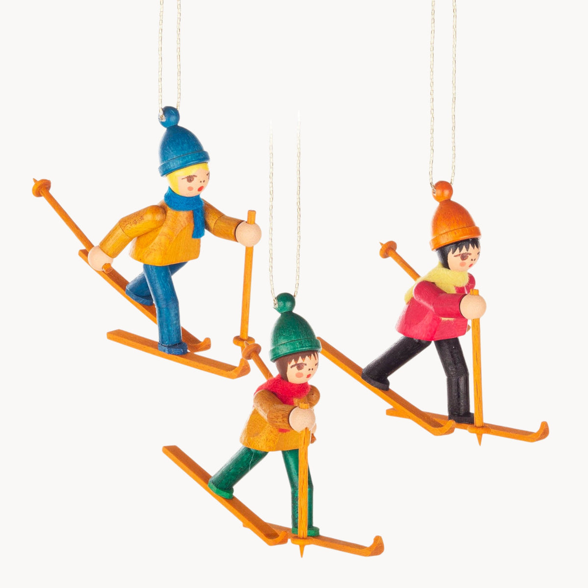 Gewürzhaus - Hanging Ornament, Kids on Skis, Multi Coloured (Set of 3)