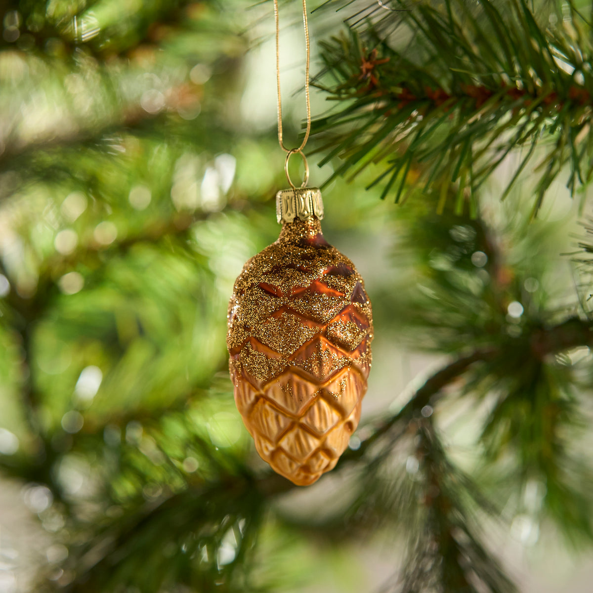 Hanging Ornament, Pinecone, Hand Painted Glass