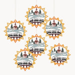 Gewürzhaus - Hanging Ornament, Train and Church in Ring, Colour Lasercut (Set of 6)
