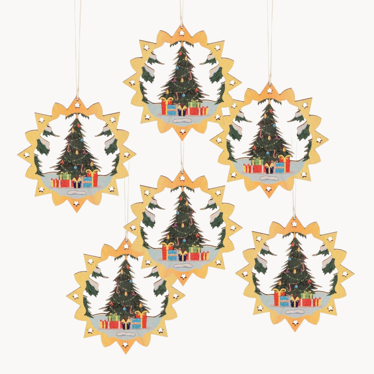 Gewürzhaus - Hanging Ornament, Tree in Ring, Colour Lasercut (Set of 6)
