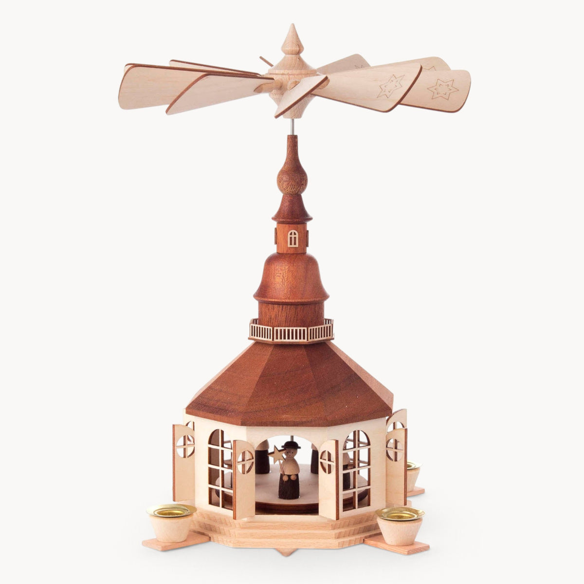 Gewürzhaus - Pyramid, Church with Carol Singers Inside, Natural, Pyramid Candles