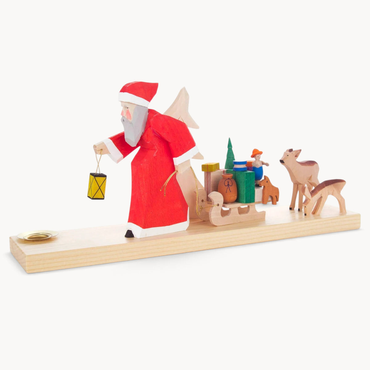 Gewürzhaus - Candle Holder, Santa with Sleigh & Deer, Carved, Pyramid Candle