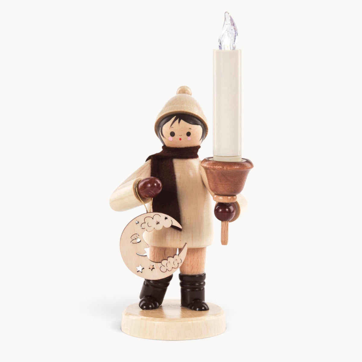Gewürzhaus - Candle Holder, Winter Kid with Moon Lantern & LED Light Incl, Natural