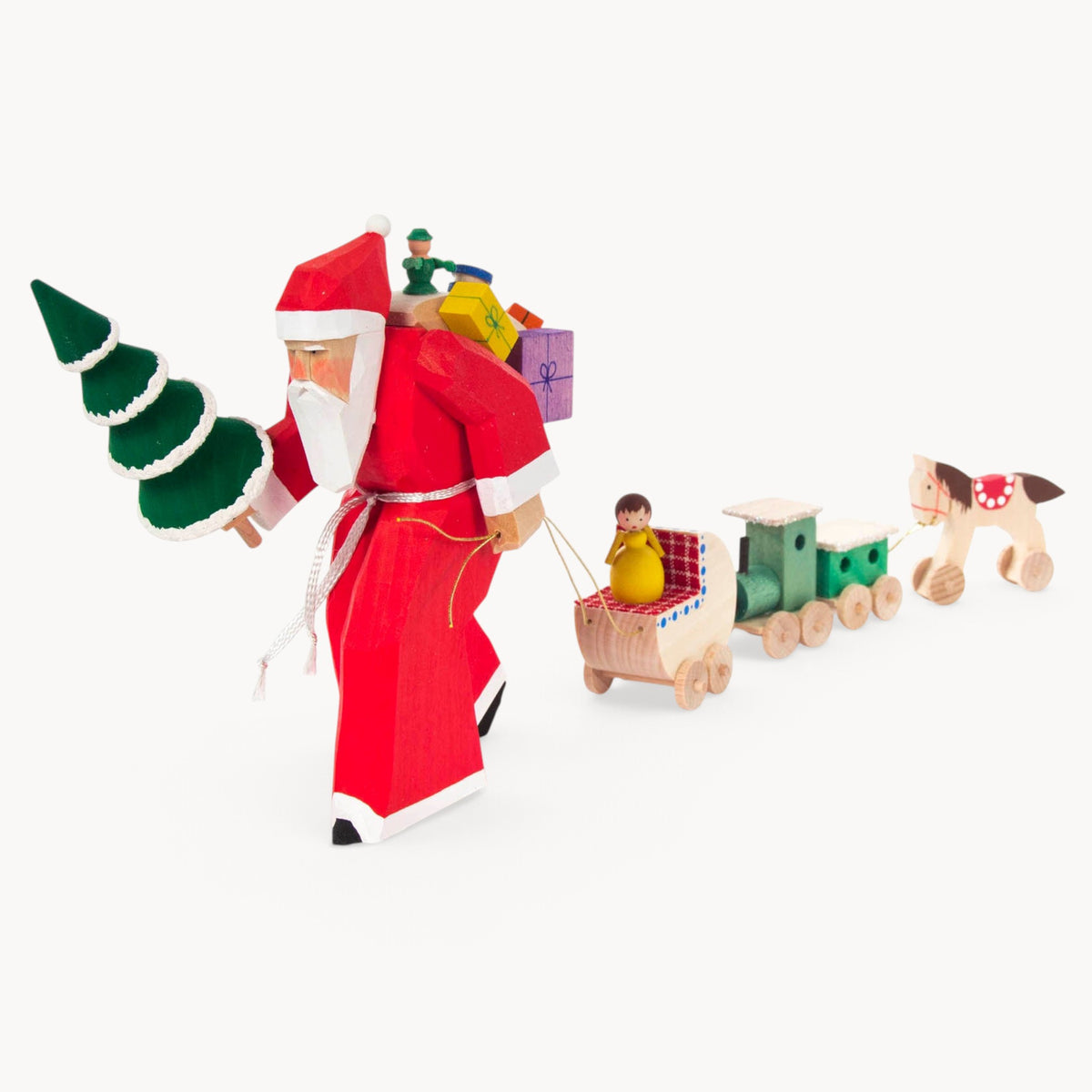 Gewürzhaus - Santa Claus with Toy Train, Carved, Multi Coloured