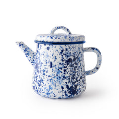 Enamel Tea Pot Blue Splatter on White 1 L