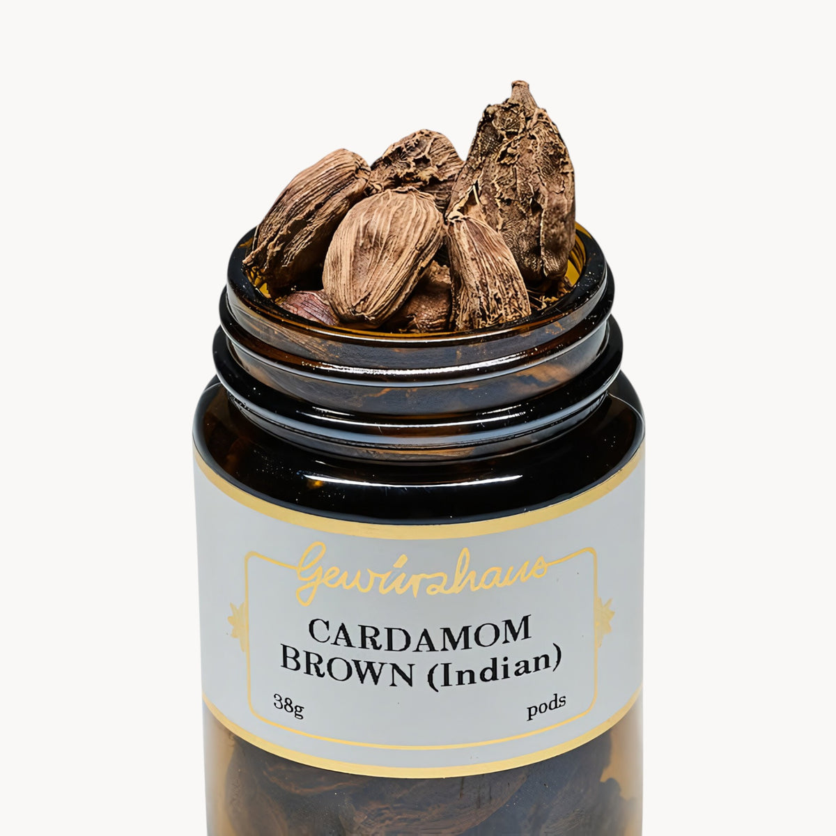 Gewürzhaus - Cardamom Brown (Indian/Whole) ME Jar Open