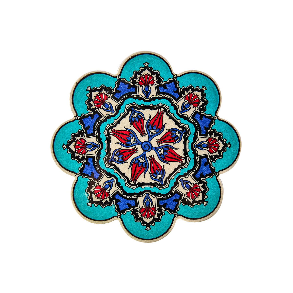 Light Blue with Red Flowers Turkish Trivet