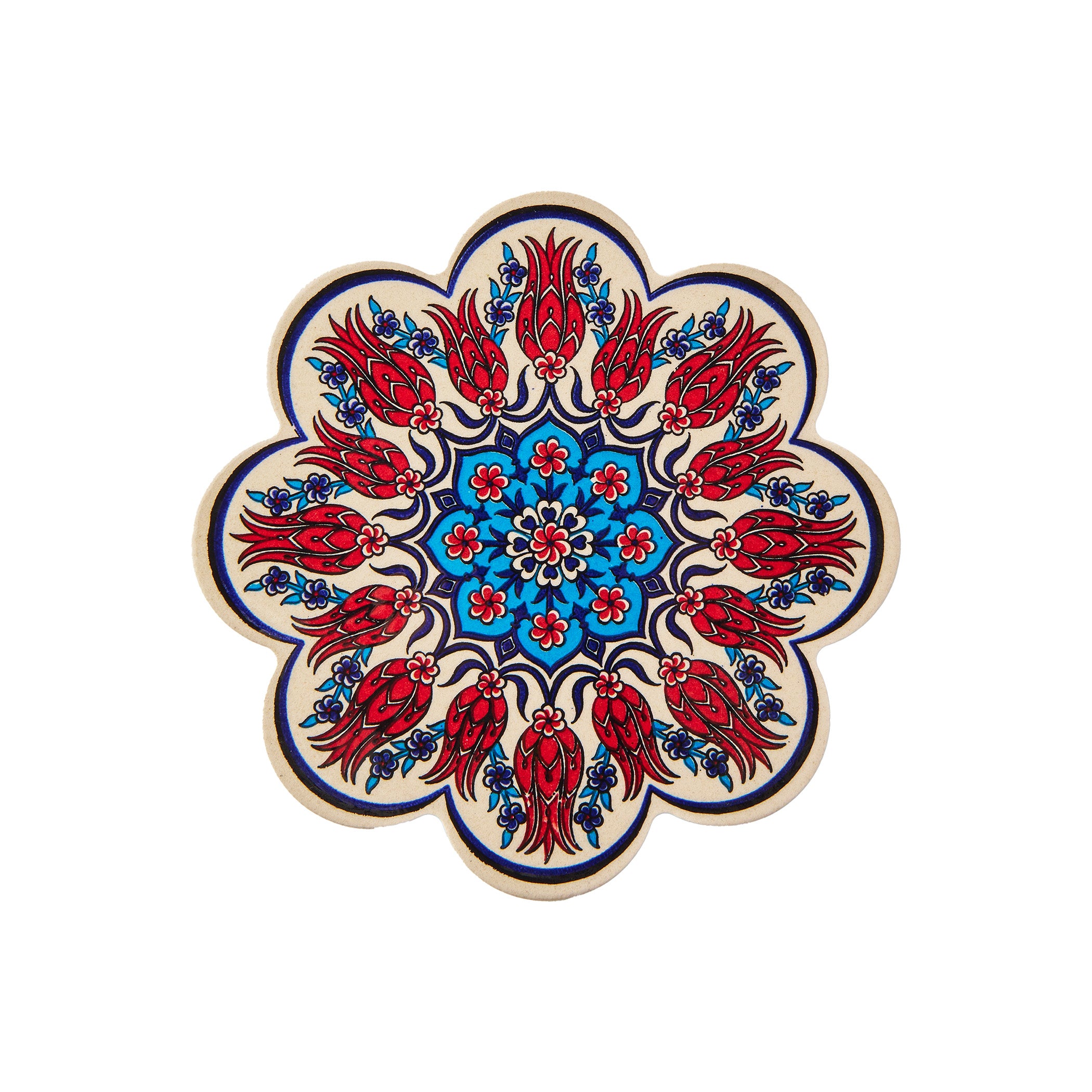 White Blue Red Flowers Turkish Trivet