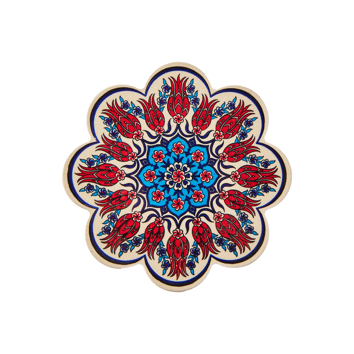 White Blue Red Flowers Turkish Trivet