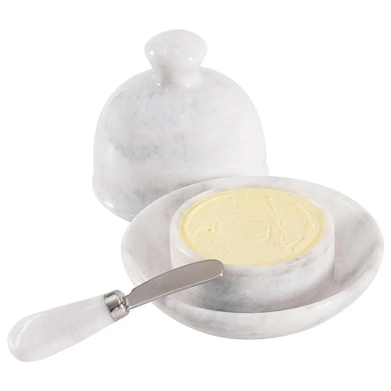 Butter Bell Marble White with Knife