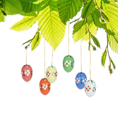 Hanging Tree Ornament, Pastel Egg with Flower (6 Pack)